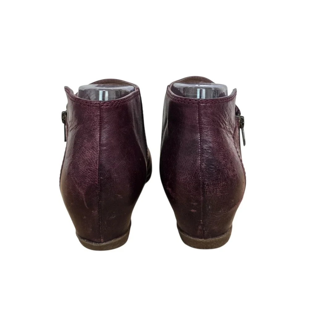 Dansko Plum Burgundy Leather Wedge Ankle Boots Side Zip EU 39 US‎ 8.5-9
